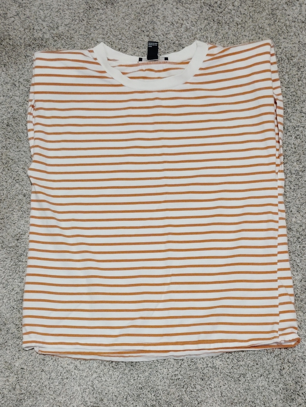 Forever 21 White and Tan Striped No Sleeve Tee - Shoulder Padded Crewneck